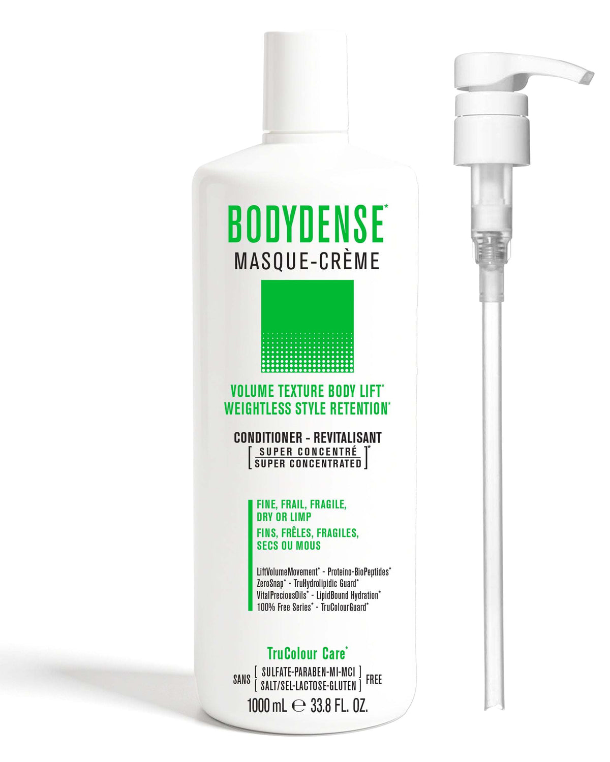 BODYDENSE Vegan Conditioner 1000 mL + PumpVOLUME TEXTURE BODY LIFTWEIGHTLESS STYLE RETENTION

For Fine, Frail, Fragile, Dry or Limp Hair
Super Concentrated MASQUE-CREME Vegan ConditionerLightweight cream ricSNOBGIRLS Canada