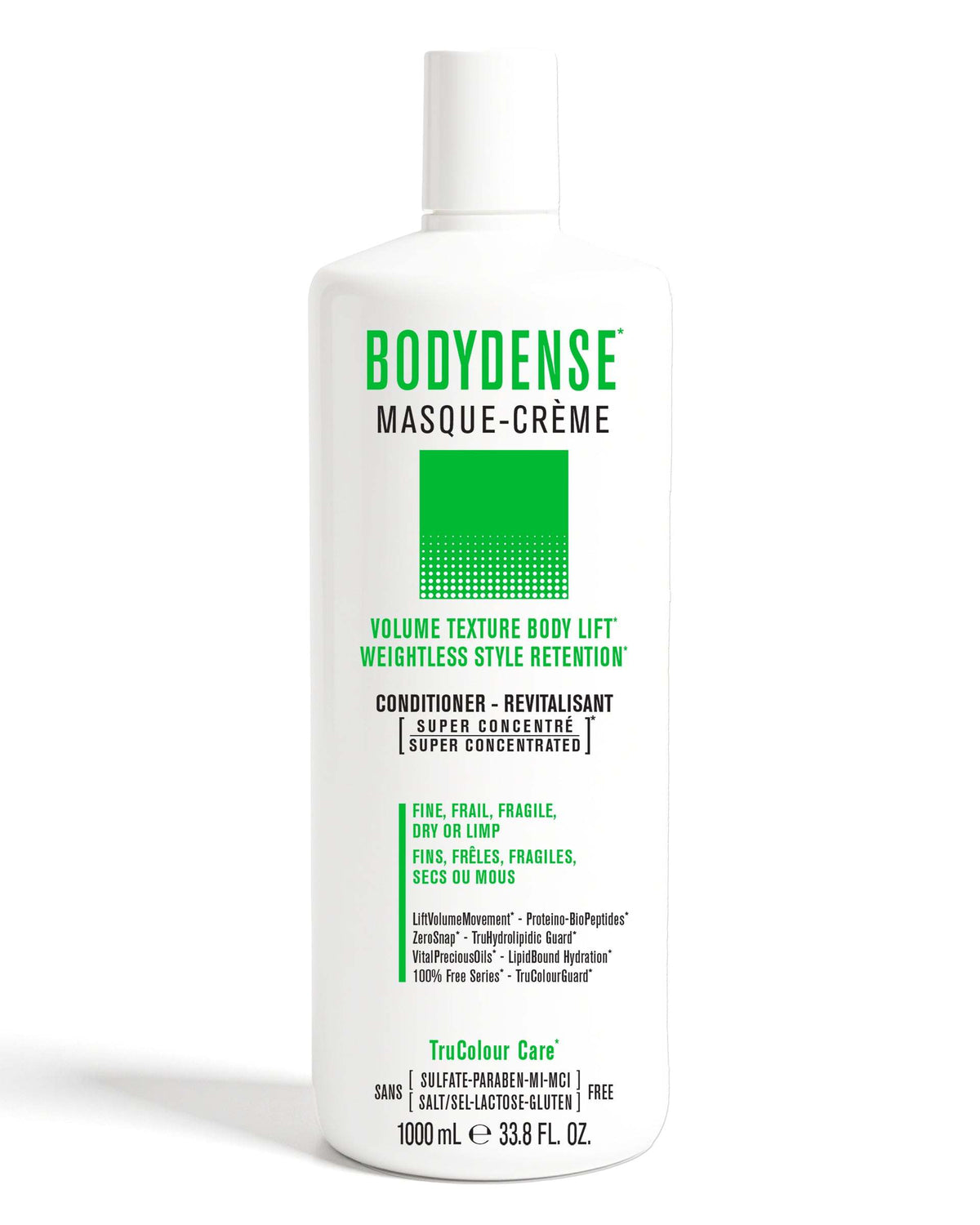 DUO BODYDENSE - Prowash + Masque-Creme 1000 mLBODYDENSE*VOLUME TEXTURE BODY LIFT* WEIGHTLESS STYLE RETENTION*For Fine, Frail, Fragile, Dry or Limp Hair1 x BODYDENSE PROWASH 1000 mL1 x BODYDENSE MASQUE-CREME 1000SNOBGIRLS Canada