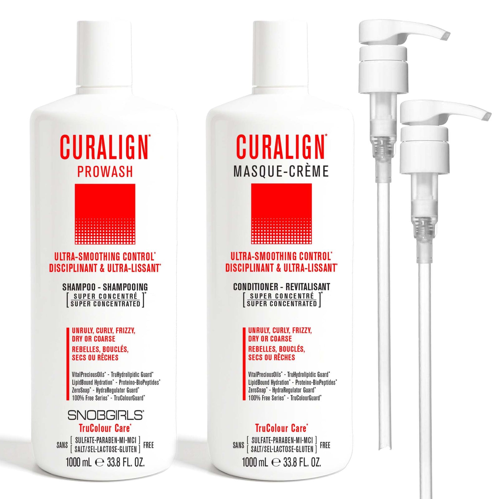 DUO CURALIGN - Prowash + Masque-Creme 1000 mLCURALIGN*ULTRA-SMOOTHING CONTROL* DISCIPLINANT &amp; ULTRA-LISSANT*For Unruly, Curly, Frizzy, Dry or Coarse Hair1 x CURALIGN PROWASH 1000 mL 1 x CURALIGN MASQUE-CREMSNOBGIRLS Canada