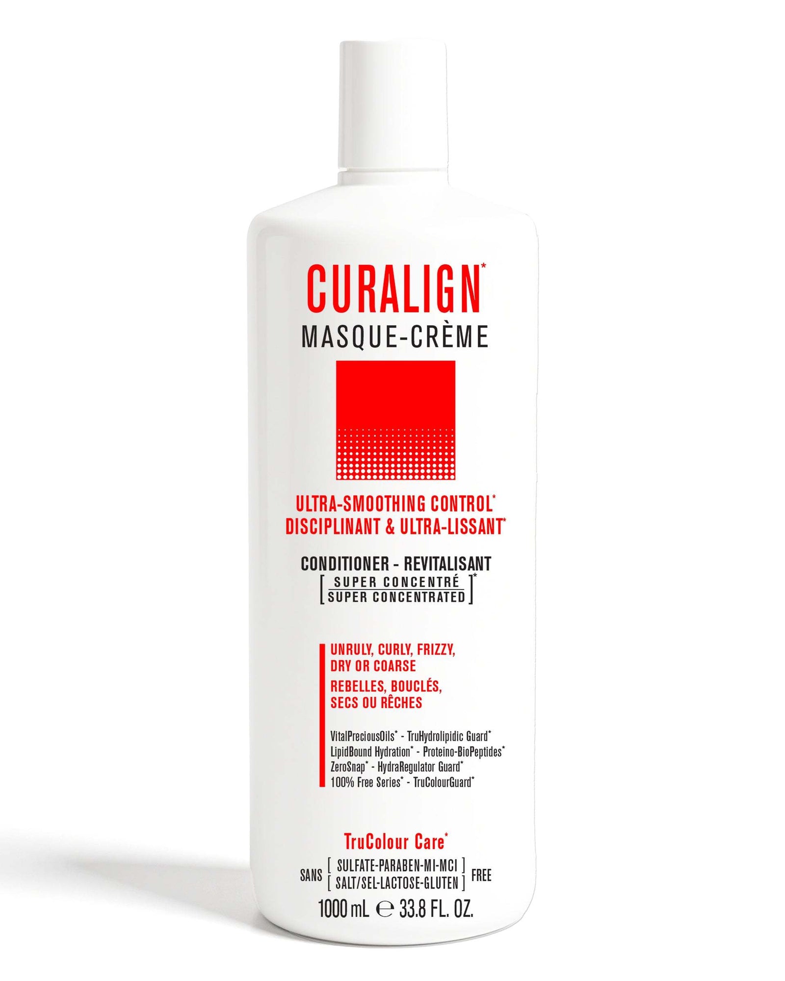 CURALIGN Vegan Conditioner 1000 mLULTRA-SMOOTHING CONTROL

For Unruly, Curly, Frizzy, Dry or Coarse Hair. 
Super Concentrated MASQUE-CREME Vegan ConditionerLightweight cream richly auto-emulsifies toSNOBGIRLS Canada