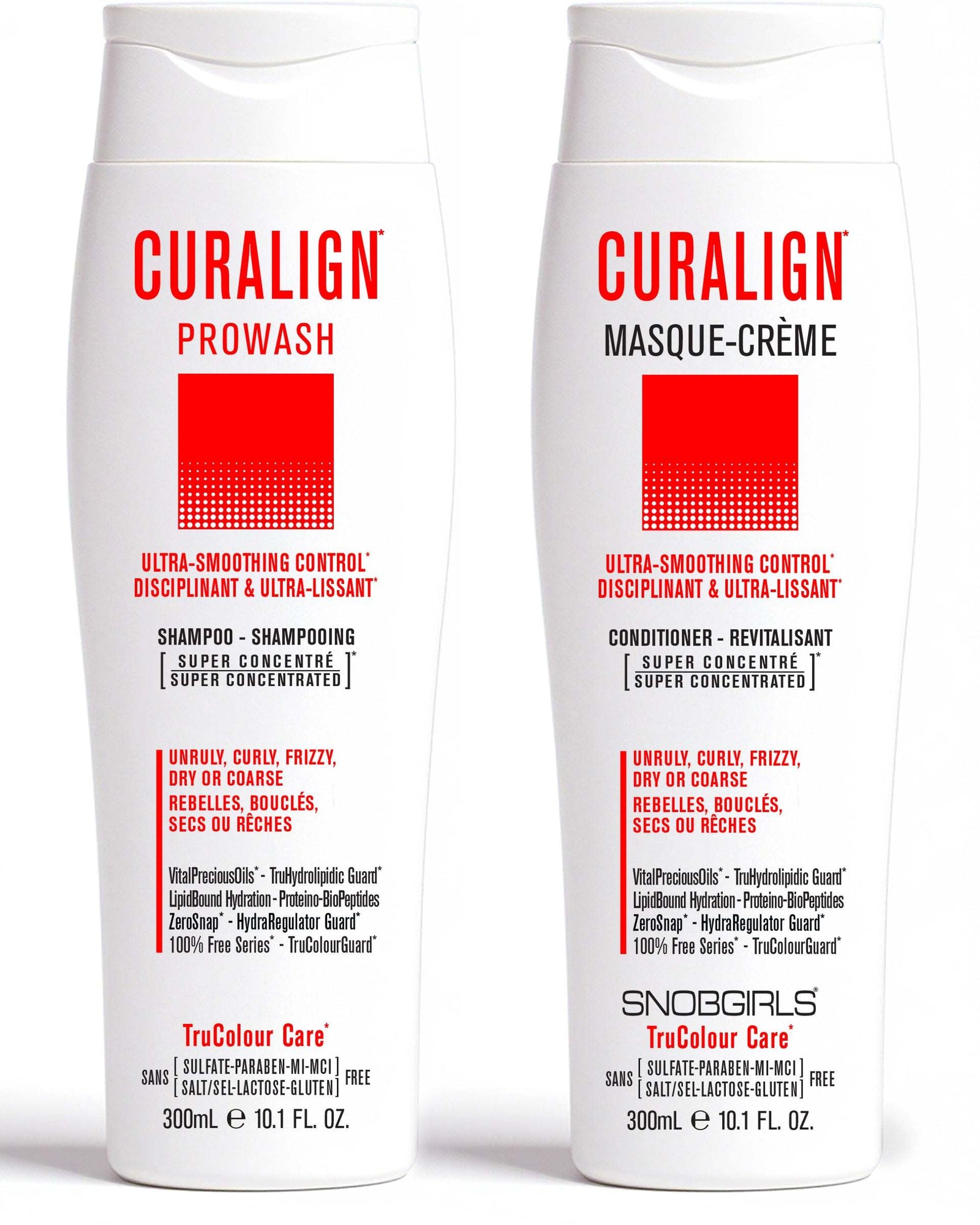 CURALIGN Duo 300 mLULTRA-SMOOTHING CONTROL
For Unruly, Curly, Frizzy, Dry or Coarse Hair1 x CURALIGN  Shampoo 300 mL1 x CURALIGN  Conditioner 300 mL The SUPER CONCENTRATED PROWASH luxuSNOBGIRLS Canada