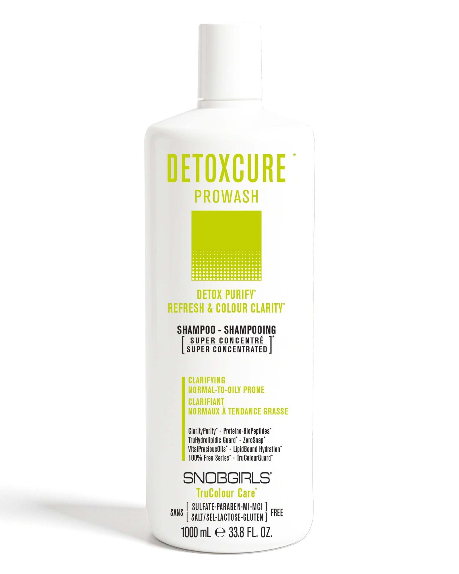 DETOXCURE Vegan Shampoo 1000 mLDETOX PURIFYREFRESH &amp; COLOUR CLARITY

For Clarifying - Detoxifying &amp; Normal-to-Oily Prone Hair
Super Concentrated PROWASH Vegan Hair ShampooLuxurious lather SNOBGIRLS Canada