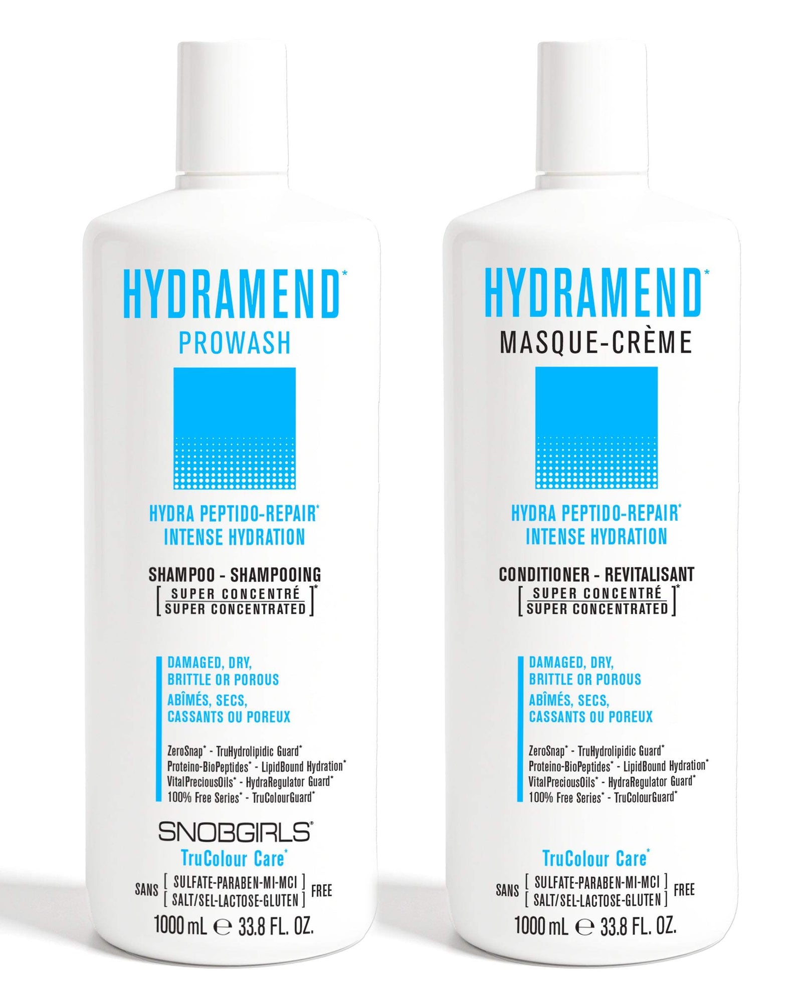 HYDRAMEND Vegan Shampoo and Conditioner 1000 mL duo for intense hydration and hair repair