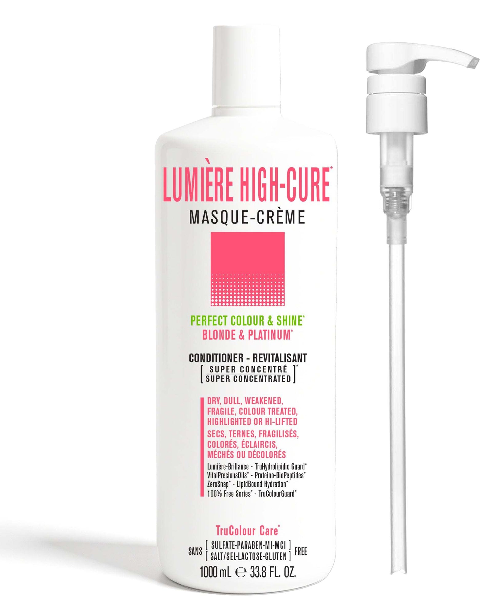 LUMIERE HIGHCURE Vegan Conditioner 1000 mL + PumpPERFECT COLOUR &amp; SHINEBLONDE &amp; PLATINUM

For Dry, Dull, Weakened, Fragile, Colour Treated, Highlighted or Highly-Lifted HairPerfect for All Shades of Blonde SNOBGIRLS Canada
