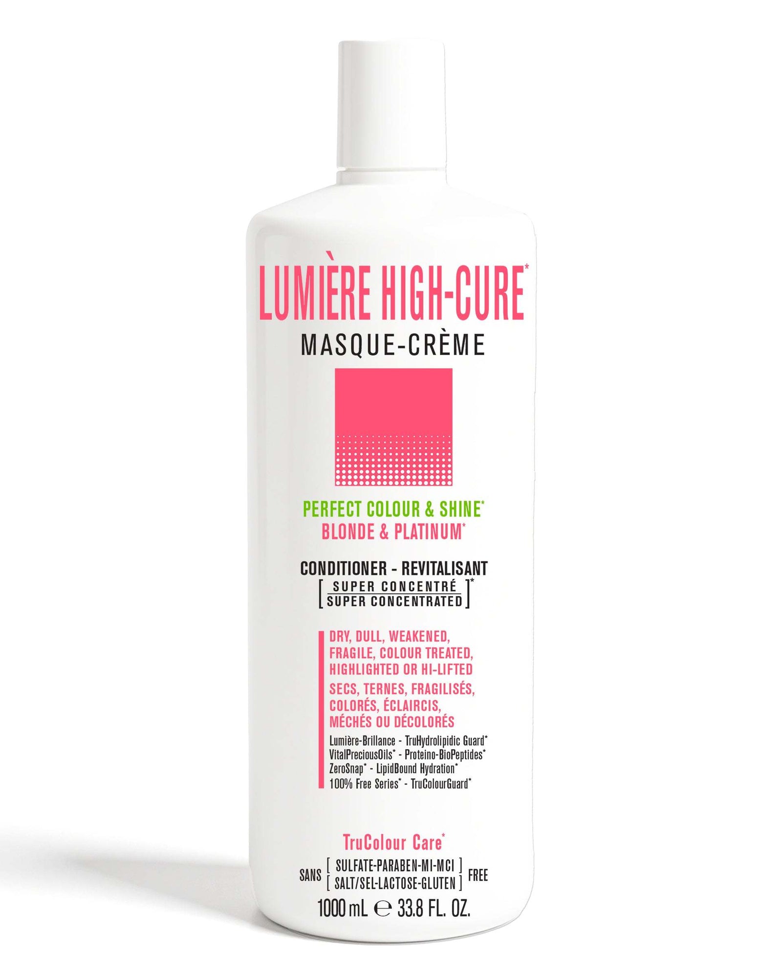LUMIERE HIGHCURE Vegan Conditioner 1000 mLPERFECT COLOUR &amp; SHINEBLONDE &amp; PLATINUM

For Dry, Dull, Weakened, Fragile, Colour Treated, Highlighted or Highly-Lifted HairPerfect for All Shades of Blonde SNOBGIRLS Canada