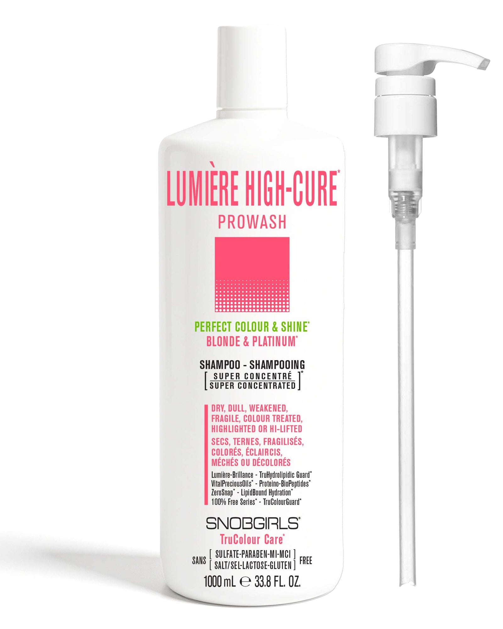 LUMIERE HIGHCURE Vegan Shampoo 1000 mL + PumpPERFECT COLOUR &amp; SHINEBLONDE &amp; PLATINUM

For Dry, Dull, Weakened, Fragile, Colour Treated, Highlighted or Highly-Lifted HairPerfect for All Shades of Blonde SNOBGIRLS Canada