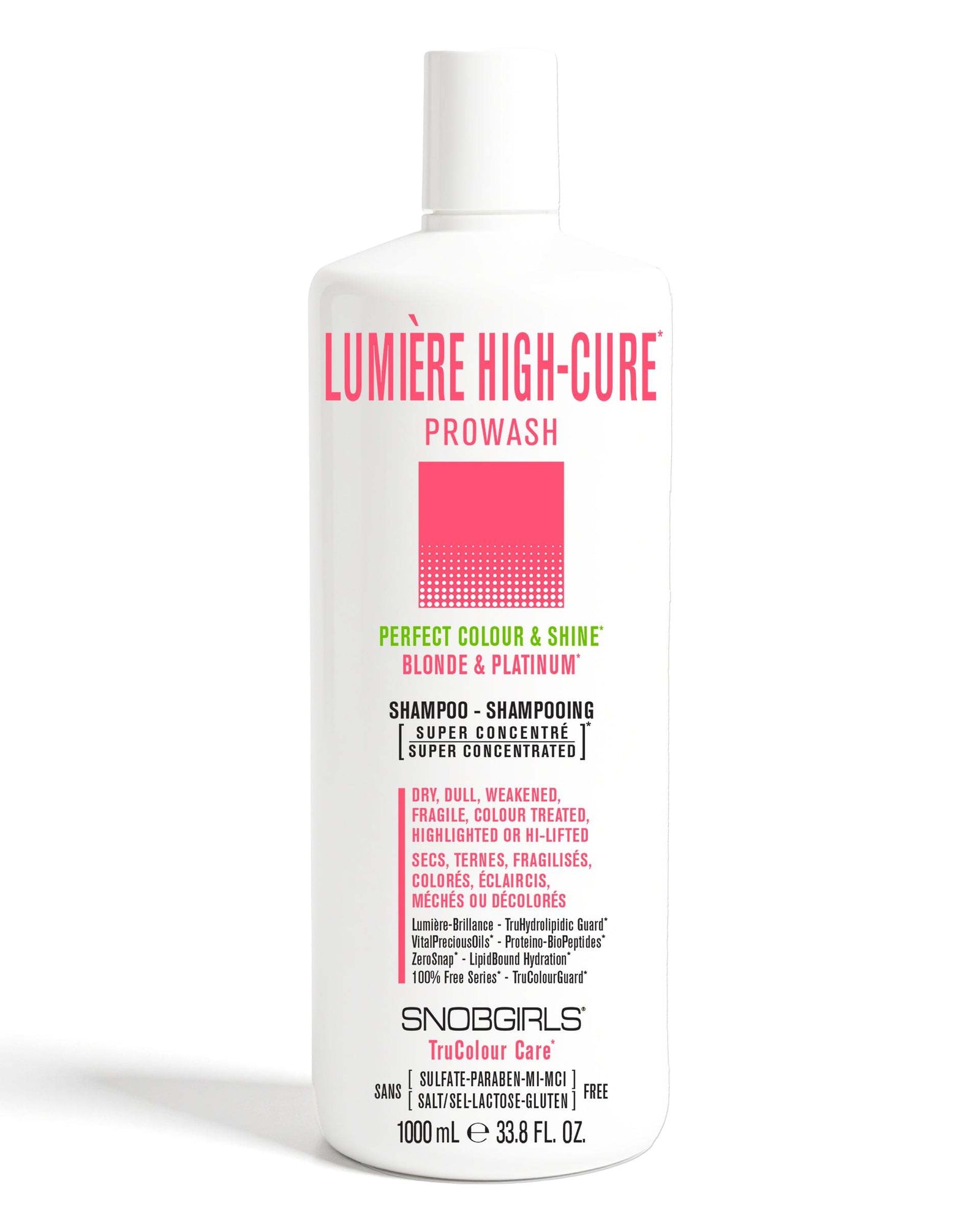 LUMIERE HIGHCURE Vegan Shampoo 1000 mLPERFECT COLOUR &amp; SHINEBLONDE &amp; PLATINUM

For Dry, Dull, Weakened, Fragile, Colour Treated, Highlighted or Hi-Lifted HairPerfect for All Shades of Blonde &ampSNOBGIRLS Canada