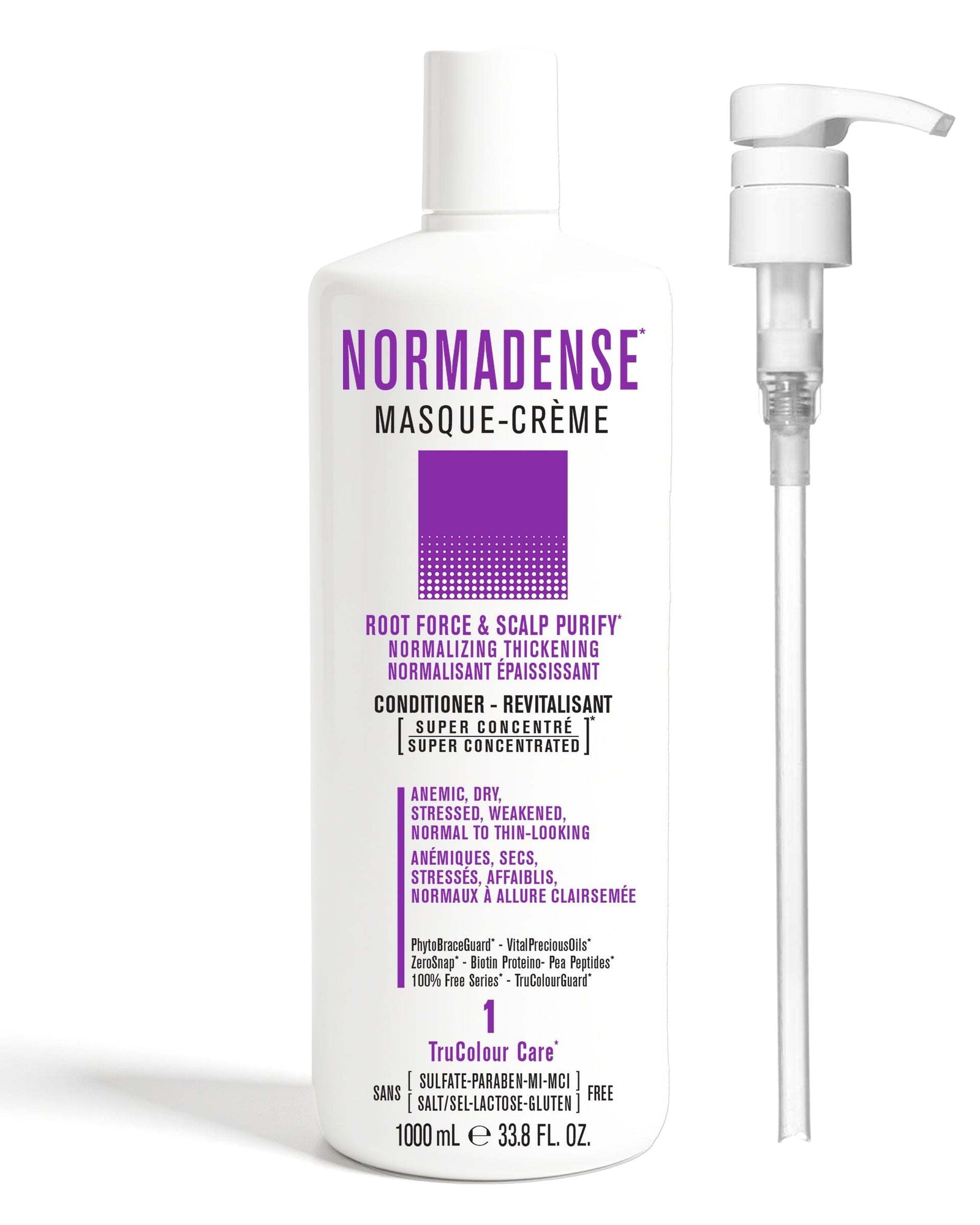 NORMADENSE 1 Vegan Conditioner 1000 ml + pumpROOT FORCE &amp; SCALP PURIFYNORMALIZING THICKENING

For Dry, Stressed, Weakened, Normal to Thin-Looking Hair
Super Concentrated MASQUE-CREMEVegan ConditionerLightweSNOBGIRLS Canada