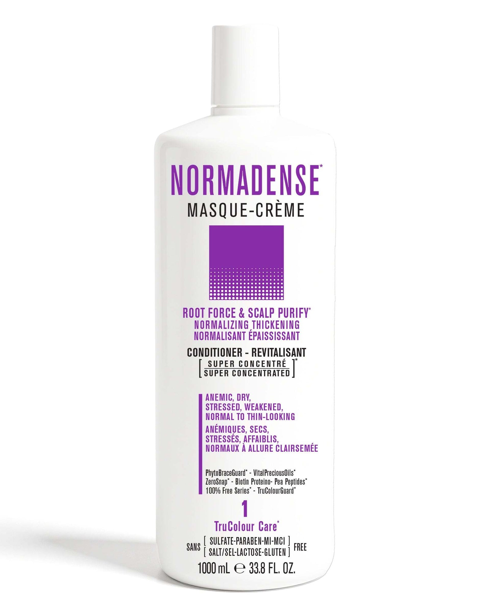 NORMADENSE 1 Vegan Conditioner 1000 mLROOT FORCE &amp; SCALP PURIFYNORMALIZING THICKENING

For Dry, Stressed, Weakened, Normal to Thin-Looking Hair
Super Concentrated MASQUE-CREMEVegan ConditionerLightweSNOBGIRLS Canada