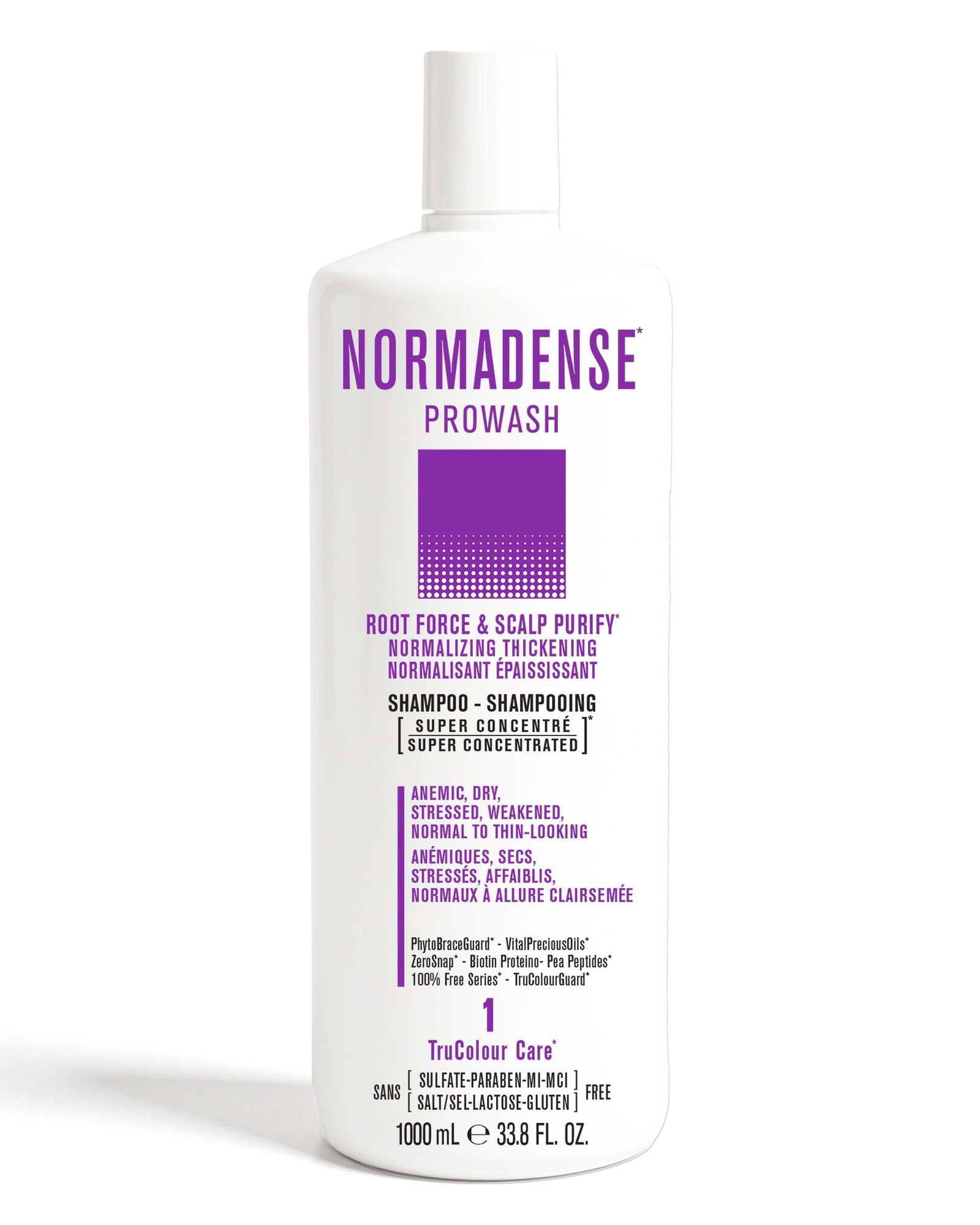 NORMADENSE 1 Vegan Shampoo 1000 mLROOT FORCE &amp; SCALP PURIFYNORMALIZING THICKENING

For Dry, Stressed, Weakened, Normal to Thin-Looking Hair
Super Concentrated PROWASH Vegan ShampooLuxurious latheSNOBGIRLS Canada