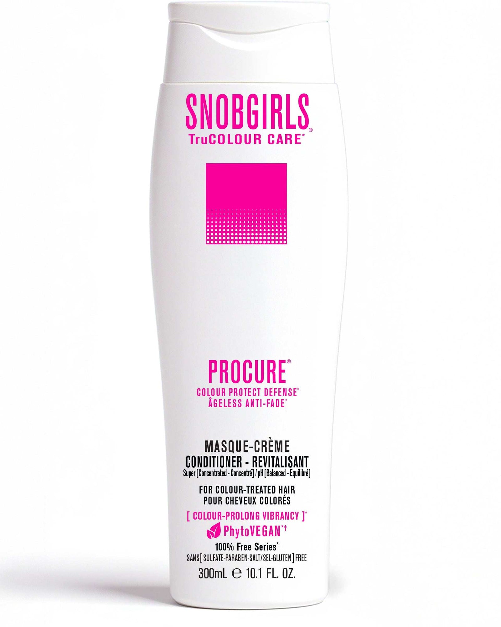 PROCURE Vegan Conditioner 300 mLCOLOUR PROTECT DEFENSEÂGELESS REVIVE ELIXIR

For Colour Treated, Normal, Dry, Dull, Stressed Hair.
Super Concentrated MASQUE-CREME Vegan Hair ConditionerLightweight SNOBGIRLS Canada