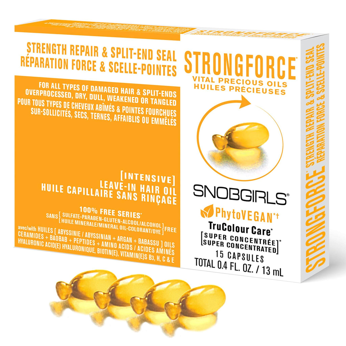 STRONGFORCE Intensive Vegan Hair Oil with Argan Oil, Hyaluronic Acid, Ceramides, Peptides &amp; Vitamins