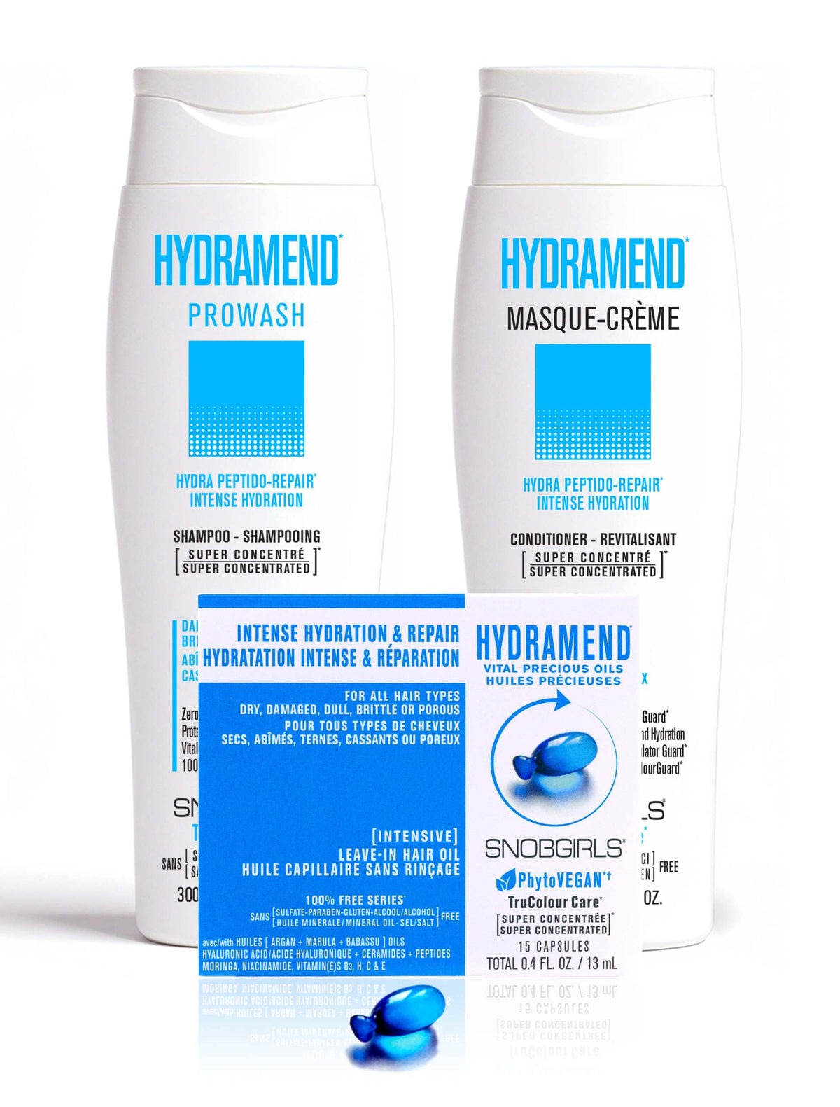 HYDRAMEND Hydrating Duo Liters + PumpsHYDRAMEND*HYDRA PEPTIDO-REPAIR* INTENSE HYDRATIONFor Damaged, Dry, Brittle or Porous Hair 1 x HYDRAMEND PROWASH 1000 mL1 x HYDRAMEND MASQUE-CREME 1000 mL100% Free SeSNOBGIRLS Canada