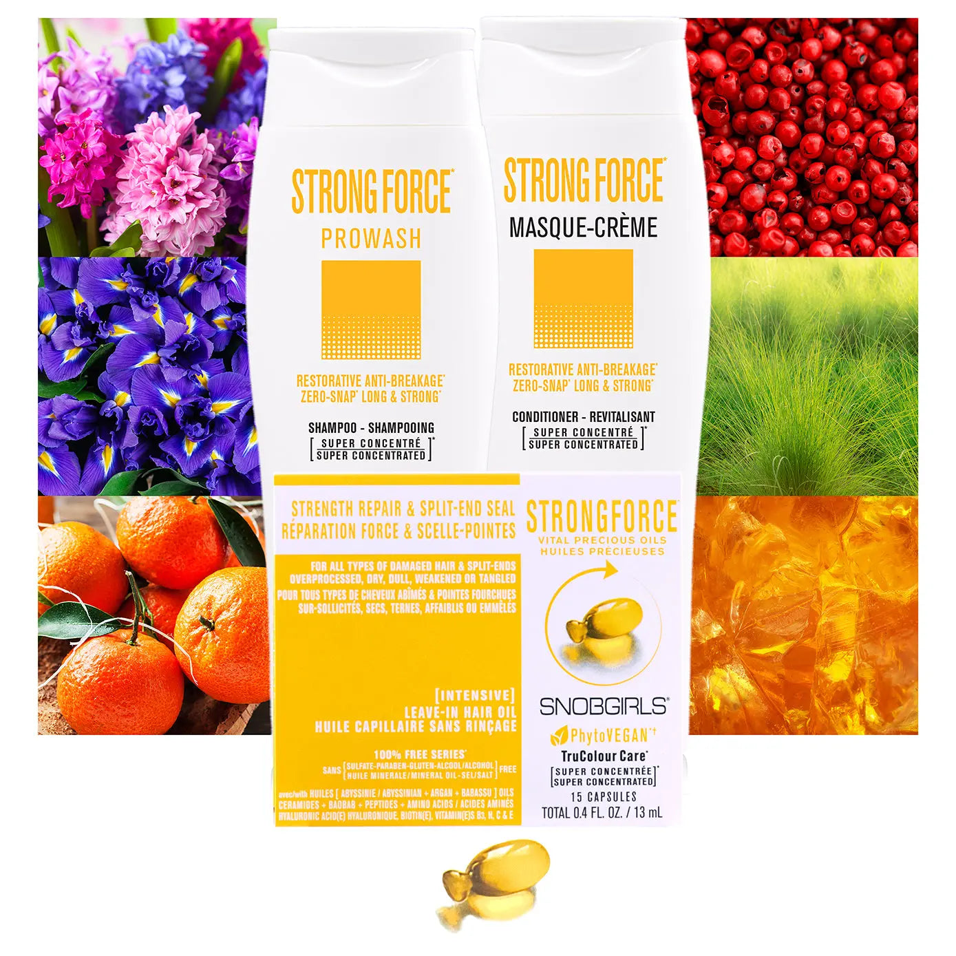 Trio STRONGFORCE Vegan Shampoo, Conditioner, Hair Oil for Strength Repair & Split-End Seal SNOBGIRLS