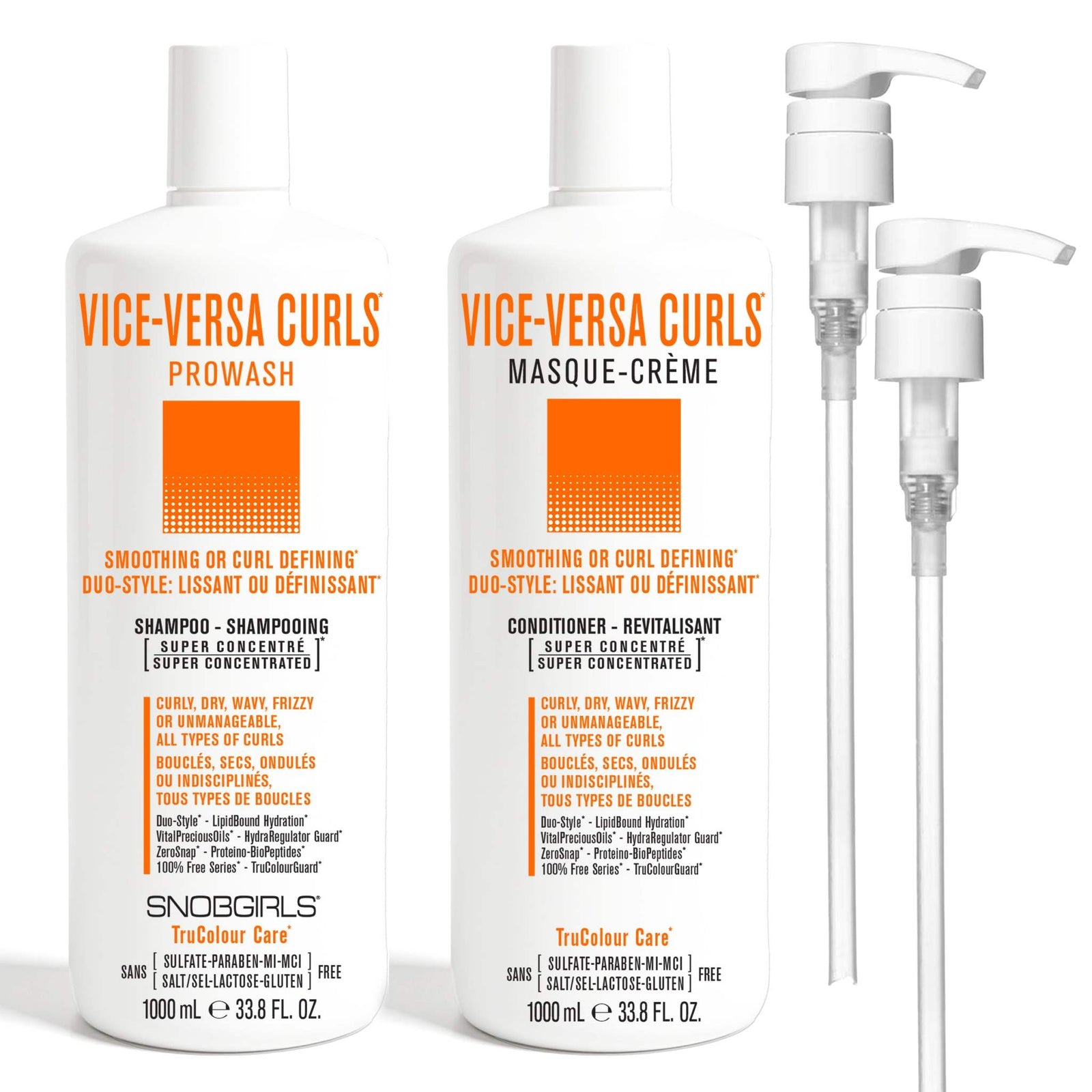 VICE-VERSA CURLS DUO 1000 mL + PumpsVICE-VERSA CURLS*SMOOTHING OR CURL DEFINING* DUO-STYLE: LISSANT OU DEFINISSANT*For Curly, Dry, Wavy, Frizzy or Unmanageable Hair, All Types of Curls1 x VICE-VERSA CUSNOBGIRLS Canada