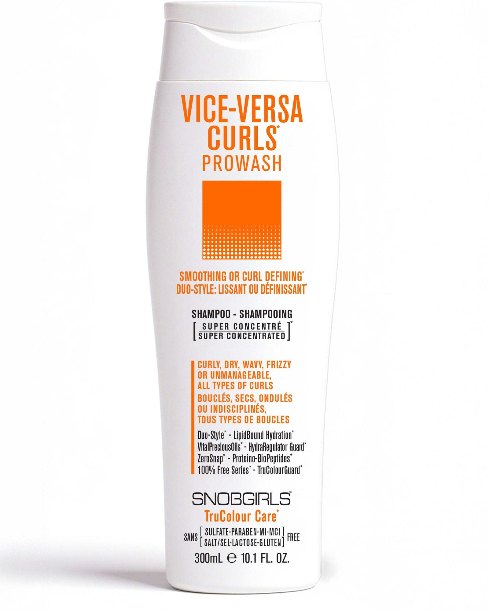 VICE-VERSA CURLS Vegan Shampoo 300 mLDUO-STYLE: SMOOTHING OR CURL DEFINING

For Curly, Dry, Wavy, Frizzy or Unmanageable Hair. All Types of Curls.
Super Concentrated Vegan ShampooLuxurious lather gentlySNOBGIRLS Canada