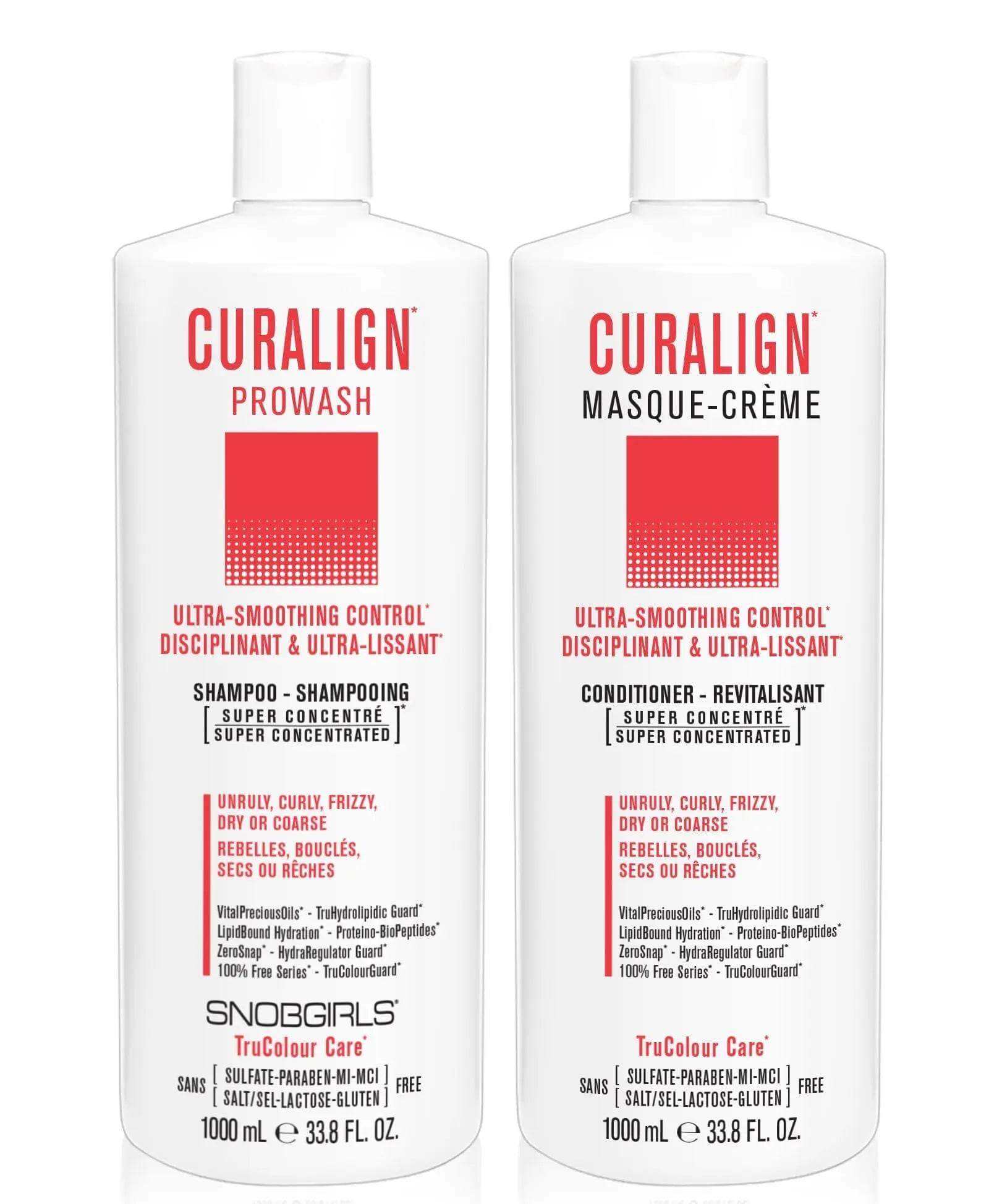 CURALIGN Duo 1000 mLULTRA-SMOOTHING CONTROL
For Unruly, Curly, Frizzy, Dry or Coarse Hair1 x CURALIGN  Shampoo 1000 mL1 x CURALIGN  Conditioner 1000 mL The SUPER CONCENTRATED PROWASH luSNOBGIRLS Canada
