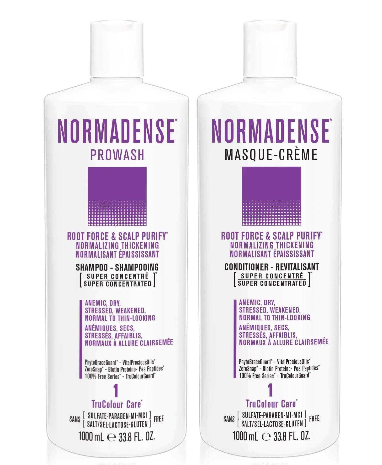 NORMADENSE 1 Duo 1000 mLROOT FORCE &amp; SCALP PURIFYNORMALIZING THICKENING
For Dry, Stressed, Weakened, Normal to Thin-Looking Hair1 x NORMADENSE 1 Shampoo 1000 mL1 x NORMADENSE 1 ConditioSNOBGIRLS Canada
